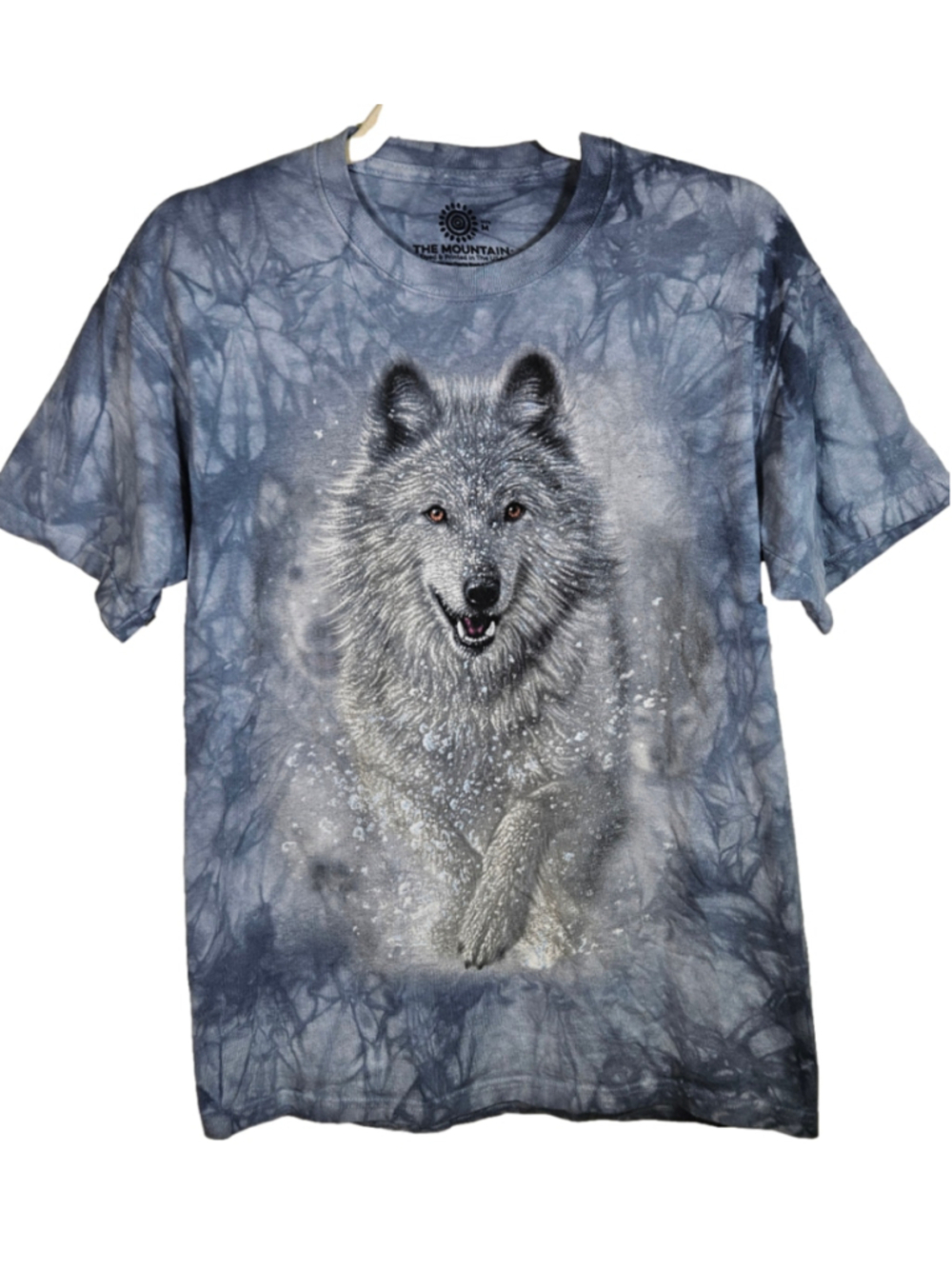 The Mountain White Wolf Tie Dye Graphic T Shirt Gray Adult Medium Nature Wildlif